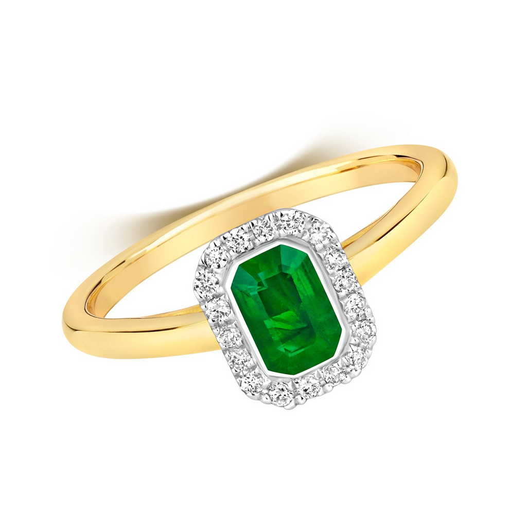 Halo Emerald Diamond Halo Ring 9ct Gold 375 Hallmarked J - Q British Made
