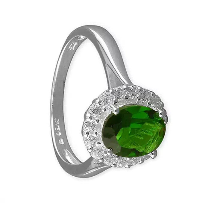 Oval Halo Emerald Ring Sterling Silver 925 Hallmarked British Made Size L - S
