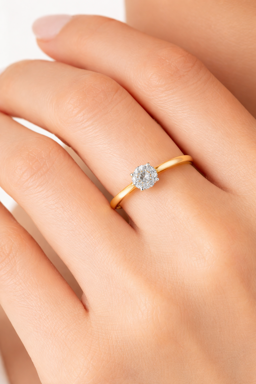 Diamond Solitaire Illusion Ring 9ct Yellow Gold 375 Hallmark Sizes J - Q
