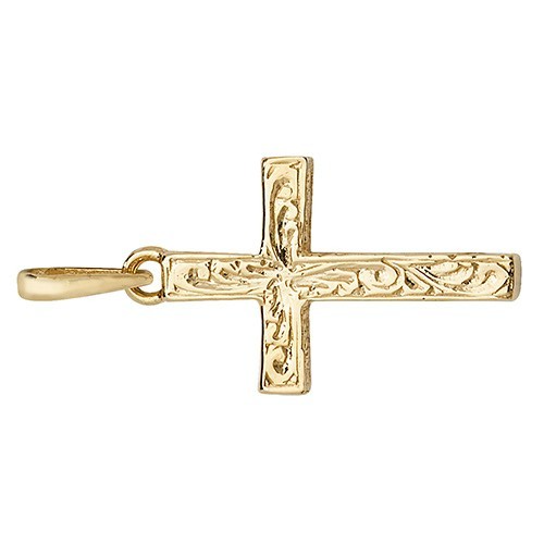 9ct Yellow Gold Patterned Cross Pendant 375 Hallmarked All Chain Lengths