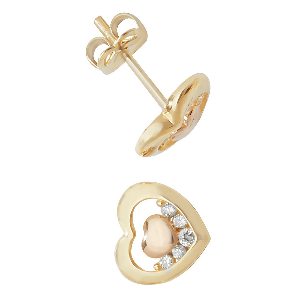 5 Stone Prong Set Heart Stud Earrings 9ct Yellow Gold 375 Hallmarked Brand New