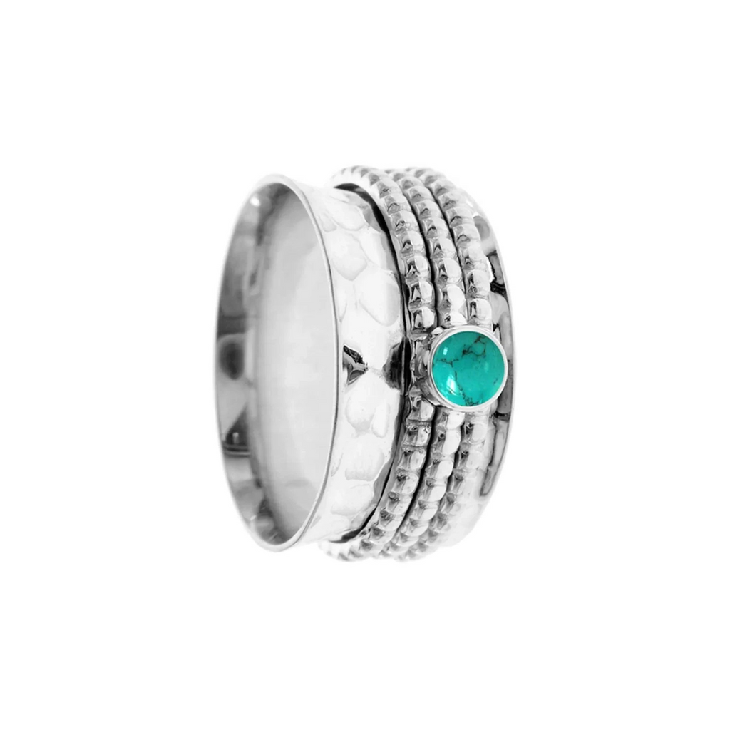 Turquoise Triple Band Spinner Ring Sterling Silver 925 Hallmarked Size K - T