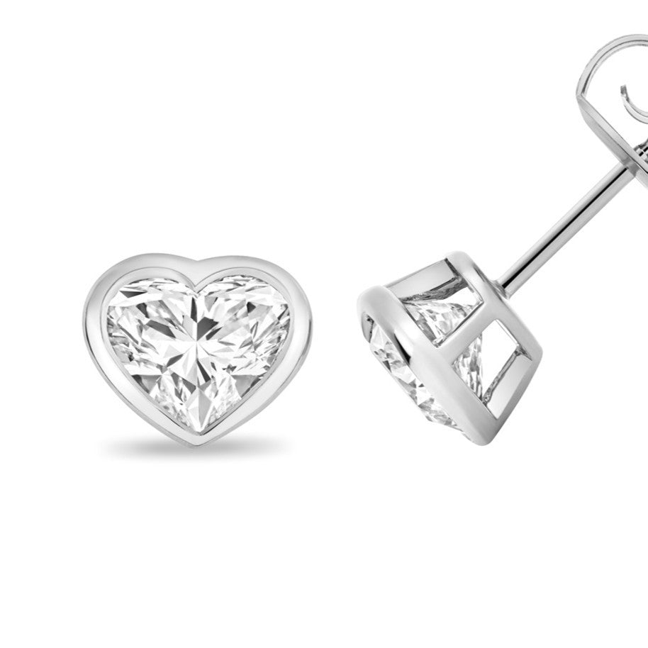1 Lab Grown Diamond Heart Stud Earrings 18ct White Gold Hallmarked British Made
