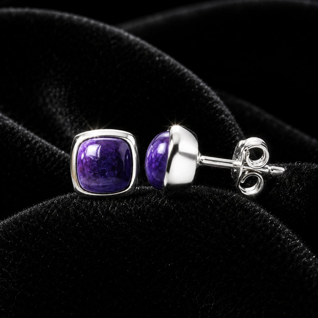 Natural Amethyst Squircle Earrings Sterling Silver 925 Hallmarked Brand New