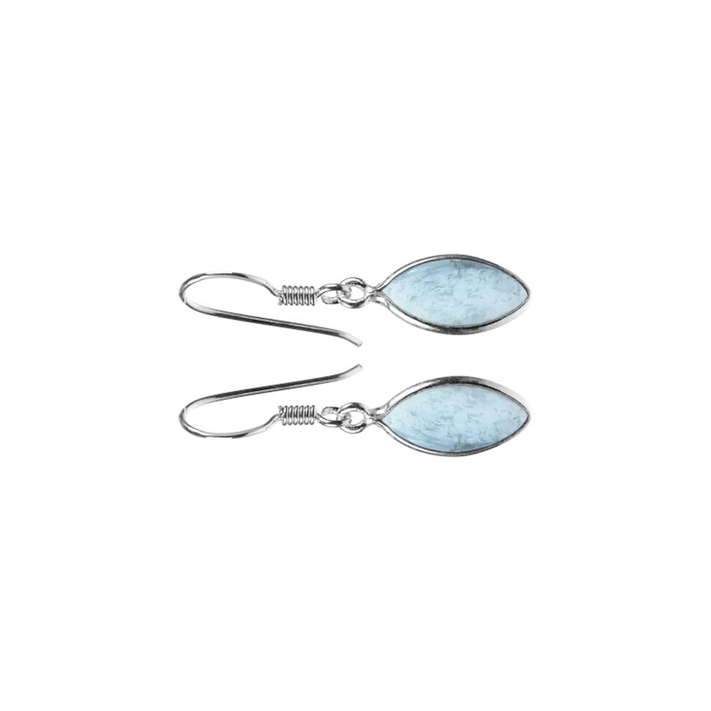 Marquise Natural Aquamarine Drop Earrings Sterling Silver 925 Hallmarked