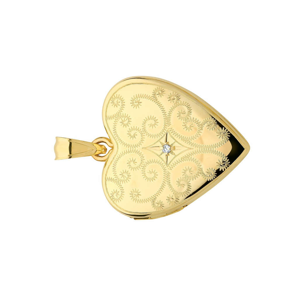 Starburst Scroll Diamond 9ct Yellow Gold Locket 375 Hallmarked All Chain Lengths