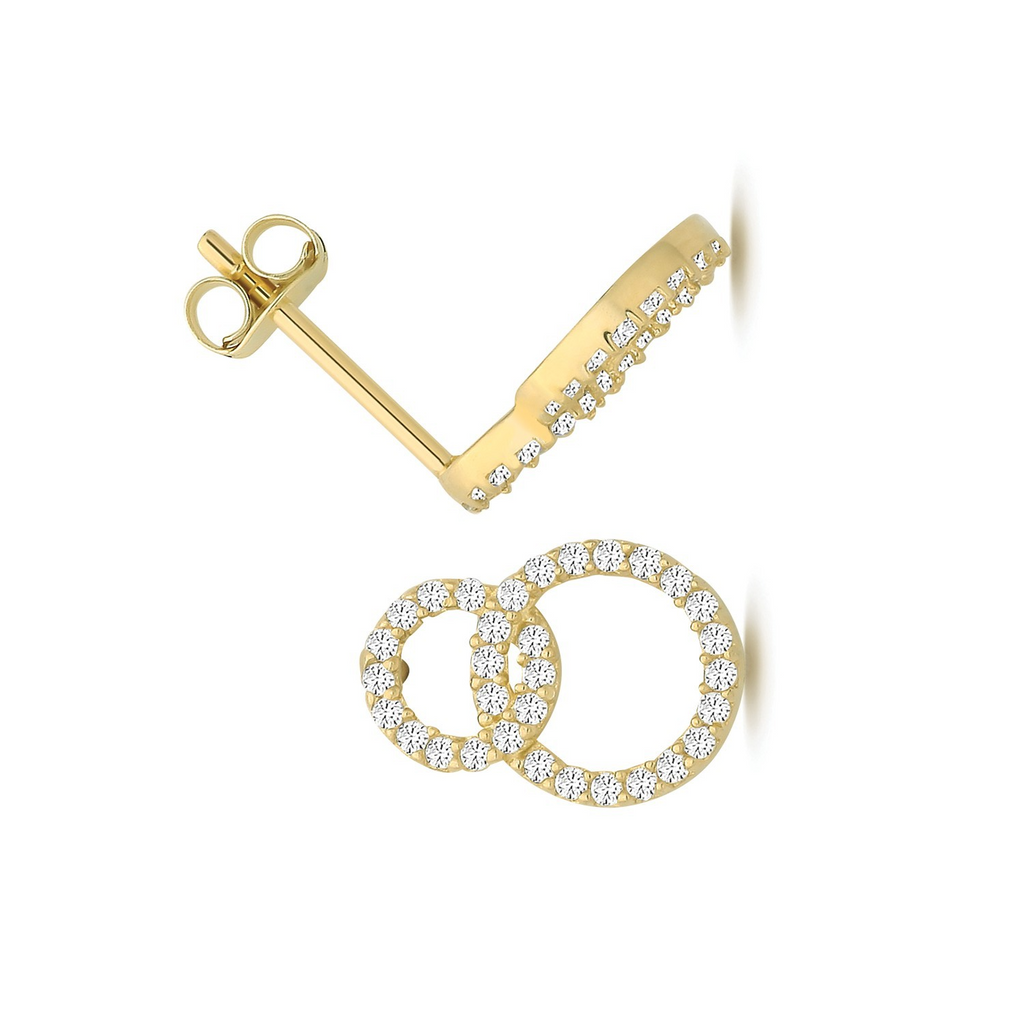 31 Stone Infinity Stud Earrings 9ct Yellow Gold 375 Hallmarked Brand New Boxed