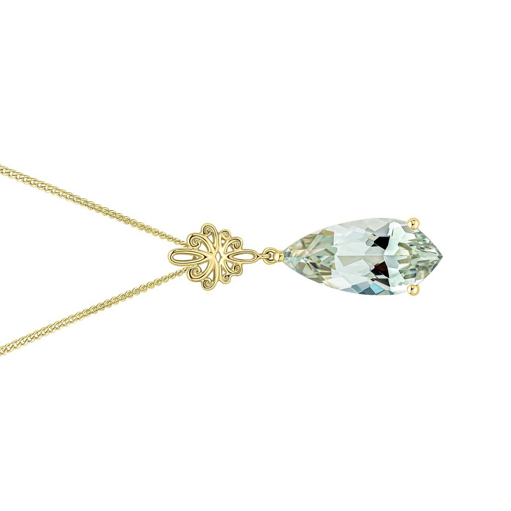 Natural Floral Green Amethyst Pendant 9ct Yellow Gold 375 Hallmark British Made