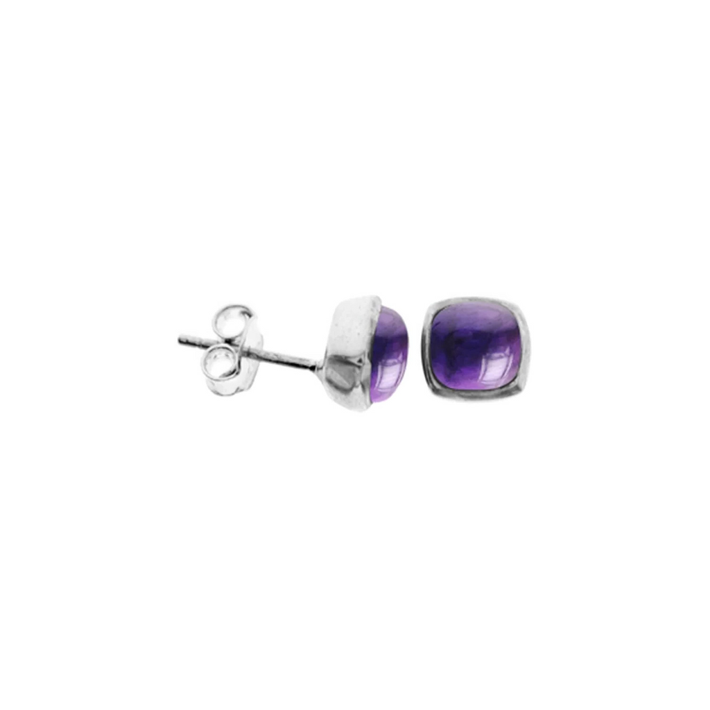 Natural Amethyst Squircle Earrings Sterling Silver 925 Hallmarked Brand New