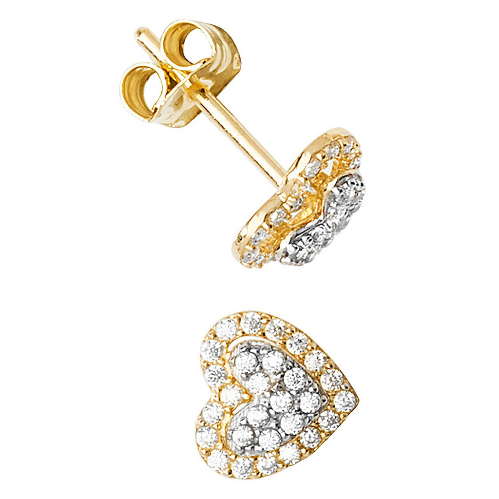 Cluster Heart Stud Earrings 9ct Yellow Gold 375 Hallmarked Brand New Boxed