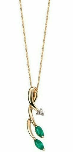 Diamond and Emerald Pendant Vine 9ct Yellow Gold Hallmarked British Made
