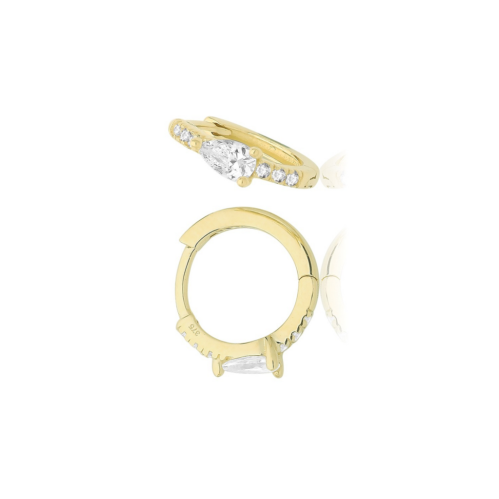 9ct Yellow Gold 7 Stone Hoop Earrings British Made 375 Hallmark Brand New Boxed