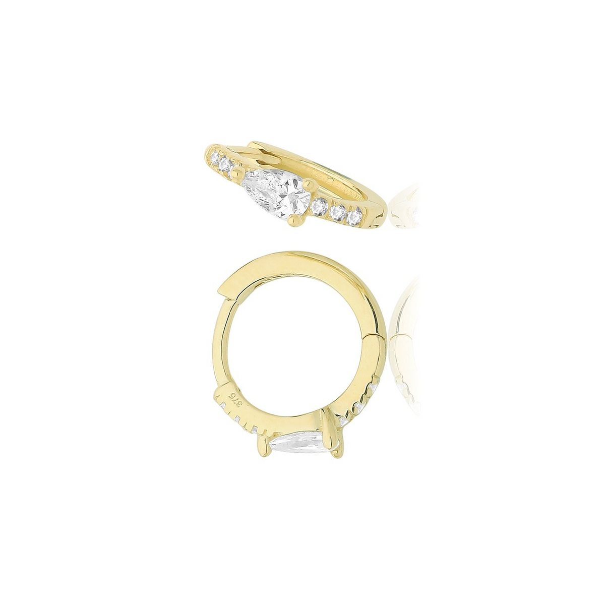 9ct Yellow Gold 7 Stone Hoop Earrings British Made 375 Hallmark Brand New Boxed