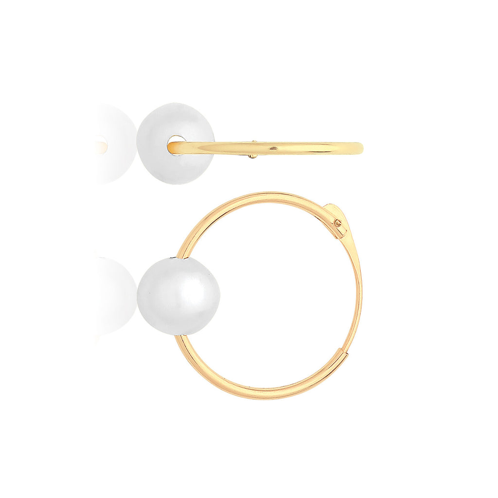 Hinged Pearl Sleeper Hoop Earrings 9ct Yellow Gold 375 Hallmarked Brand New