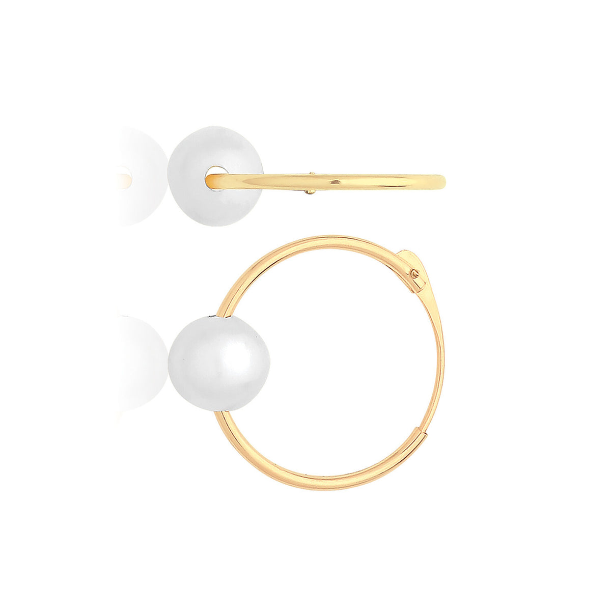 Hinged Pearl Sleeper Hoop Earrings 9ct Yellow Gold 375 Hallmarked Brand New