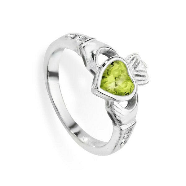 Sterling Silver Peridot Ring Claddagh August Stone 925 Hallmarked Size J - R