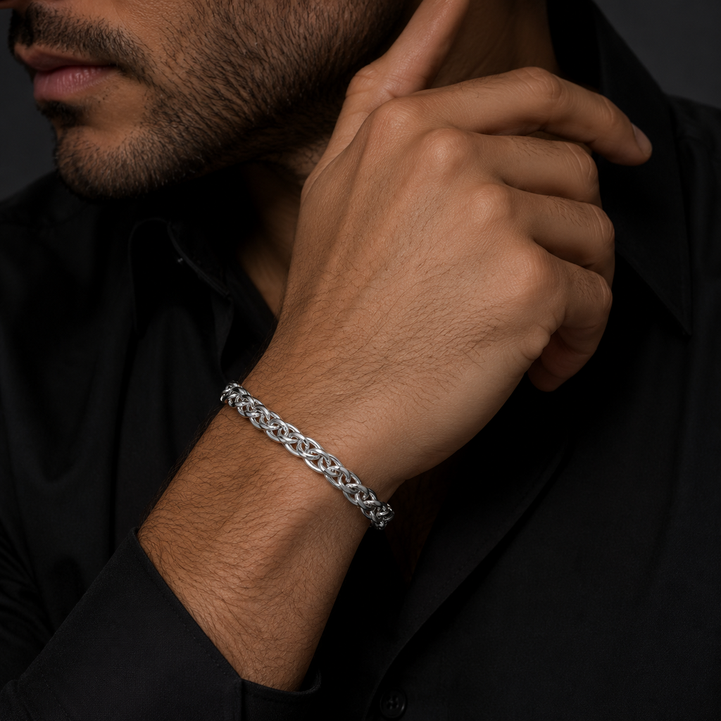 Gents Solid Sterling Silver Woven Vine Chain Bracelet 925 Hallmarked