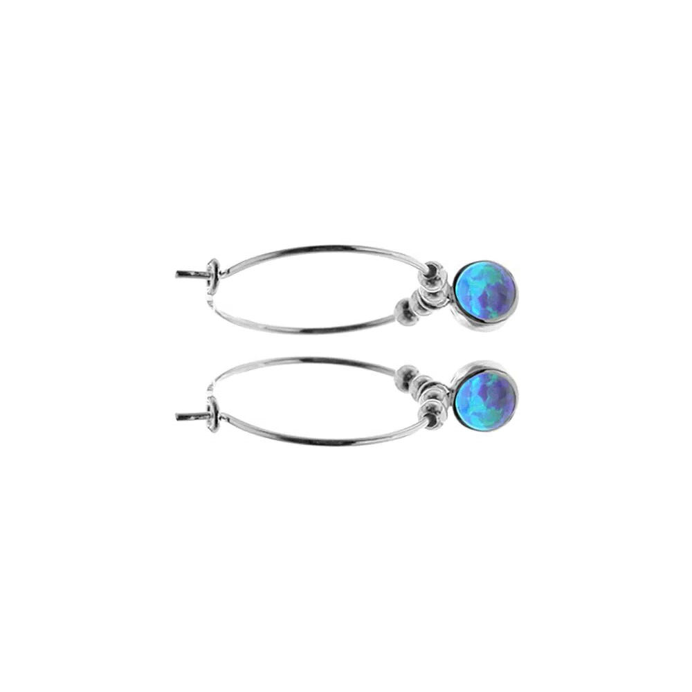 Angelica Blue Opal Hoop Earrings Sterling Silver 925 Hallmarked Brand New Boxed
