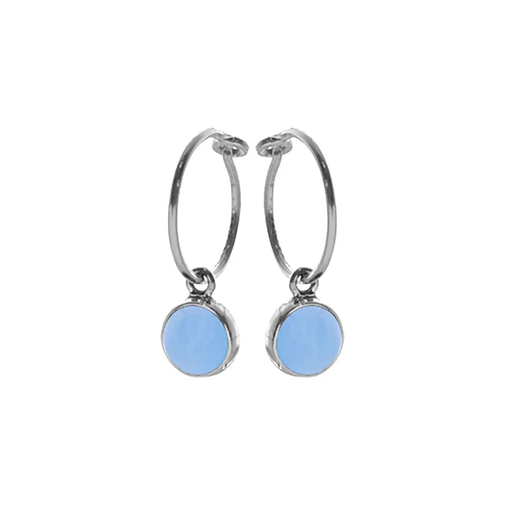 Round Chalcedony Hoop Earrings Sterling Silver 925 Hallmarked Brand New Boxed