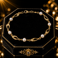 Freshwater Pearl Oval Bracelet In 9ct Yellow Gold 375 Hallmarked British Made