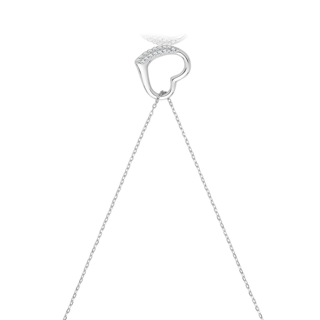 Ladies Pave Open Heart Necklace Sterling Silver 925 Hallmarked British Made