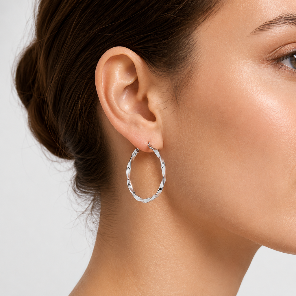 Classic Twist Sterling Silver Hoops 925 Hallmarked 20mm - 50mm Diameter