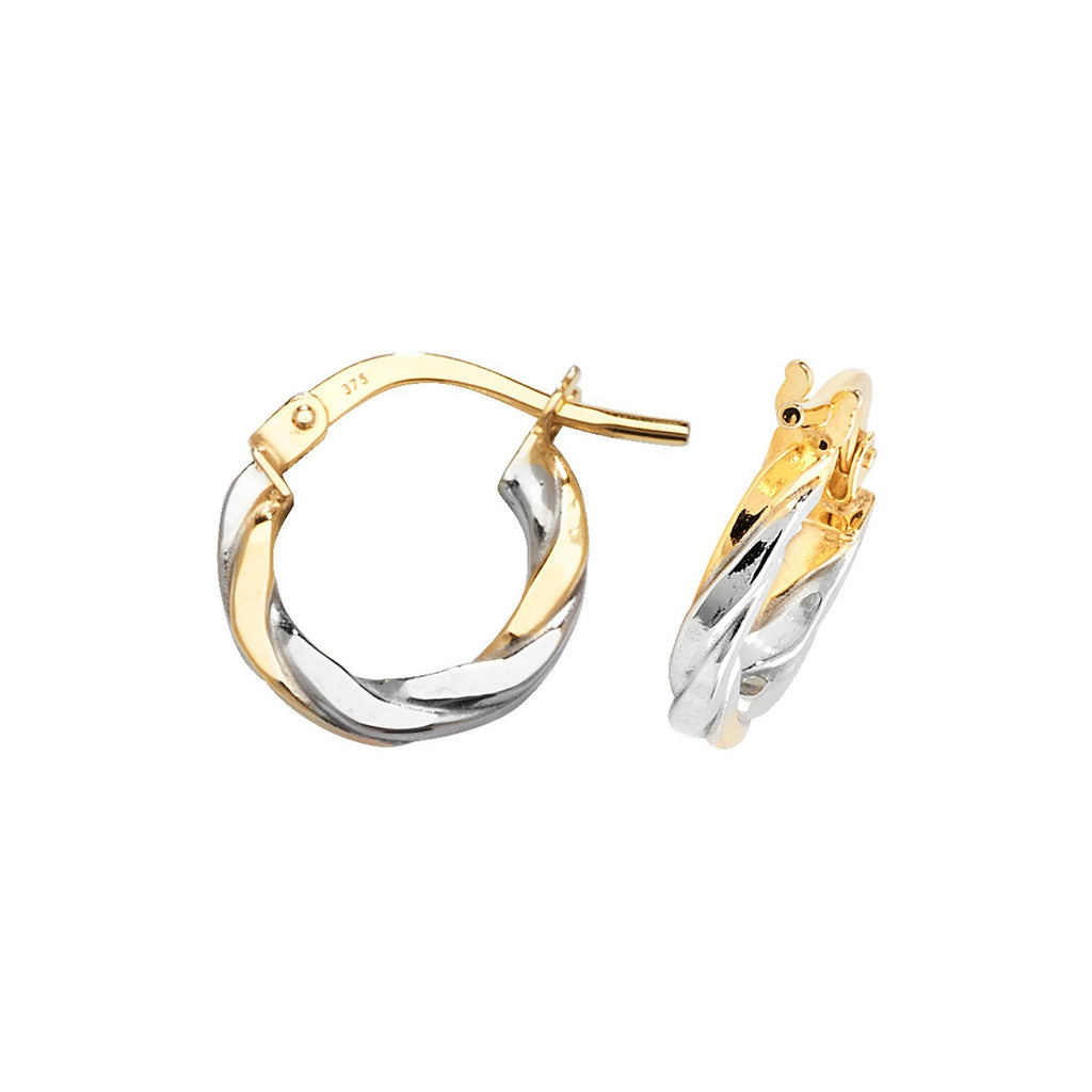 9ct White/Yellow Gold Ribboned Hoop Earrings 375 Hallmarked 8mm - 30mm Diameter