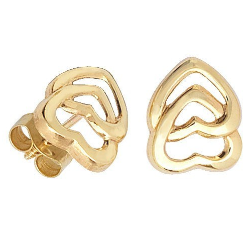Double Heart Stud Earrings 9ct Yellow Gold 375 Hallmarked Brand New Boxed