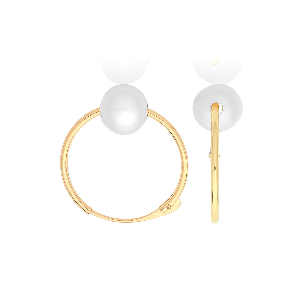 Hinged Pearl Sleeper Hoop Earrings 9ct Yellow Gold 375 Hallmarked Brand New