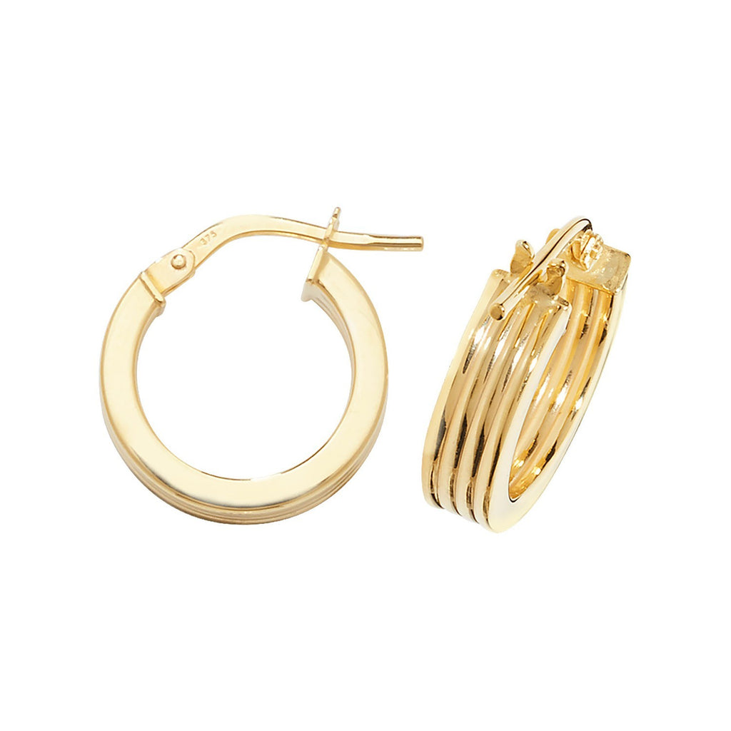 9ct Yellow Gold Grooved Hoop Earrings 375 Hallmarked 10mm - 50mm Diameter