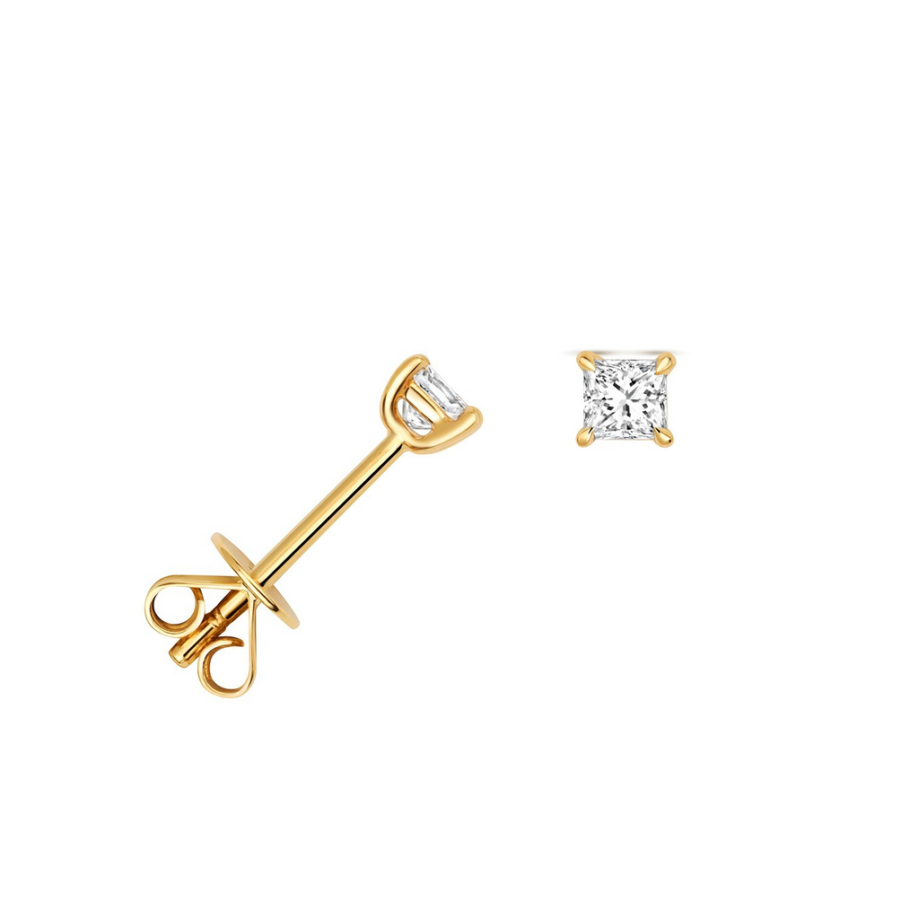 Natural Diamond Princess Stud Earrings 18ct Yellow Gold Hallmarked British Made