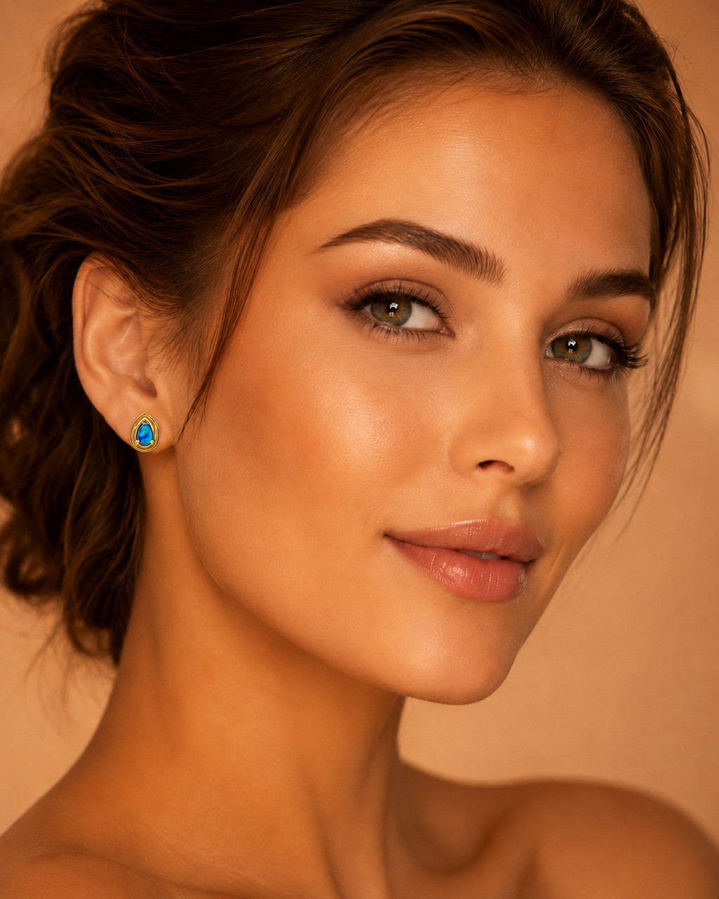 Blue Opal Teardrop Stud Earrings 9ct Yellow Gold 375 Hallmarked British Made