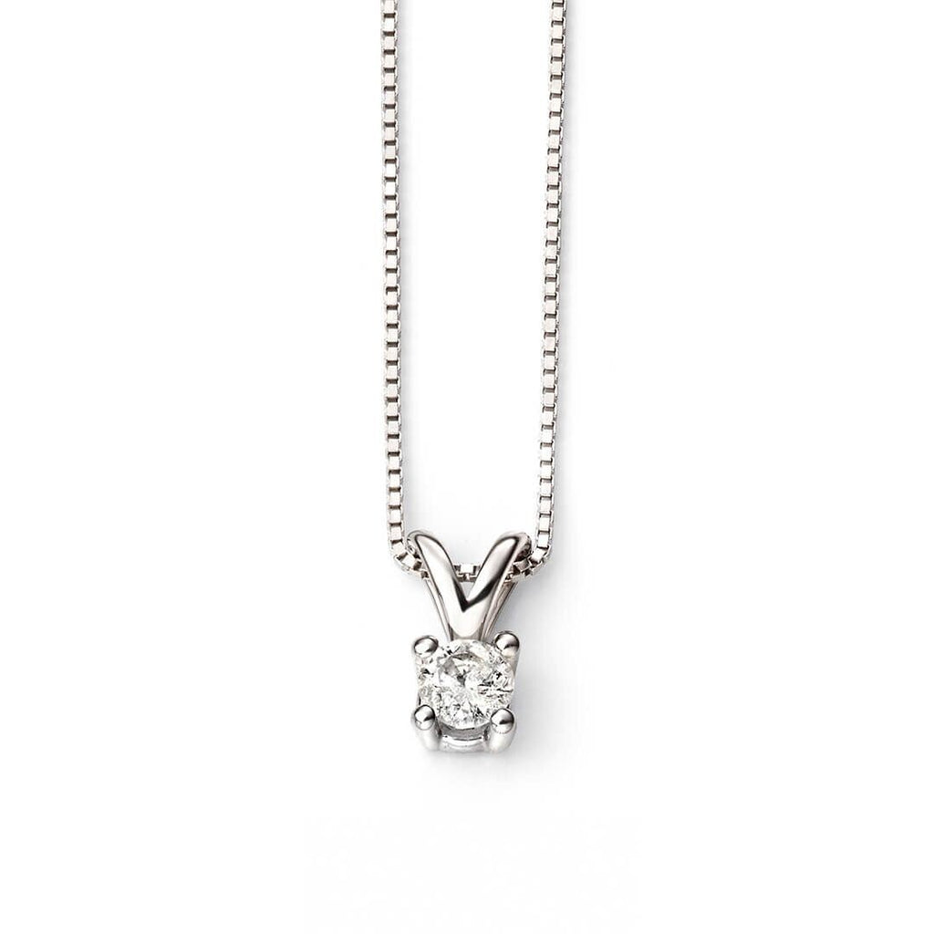 Double Bale Solitaire Diamond Necklace 9ct White Gold 375 Hallmark British Made