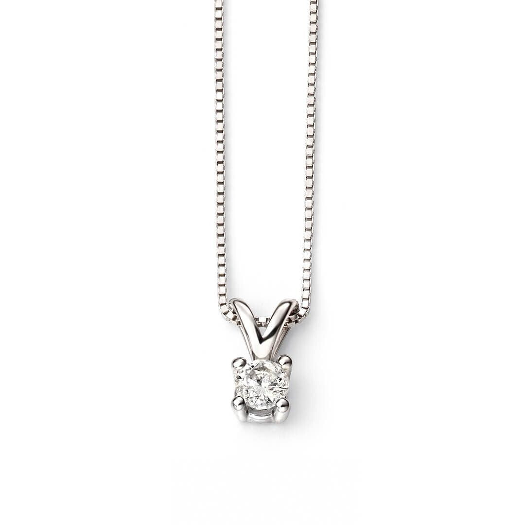 Double Bale Solitaire Diamond Necklace 9ct White Gold 375 Hallmark British Made