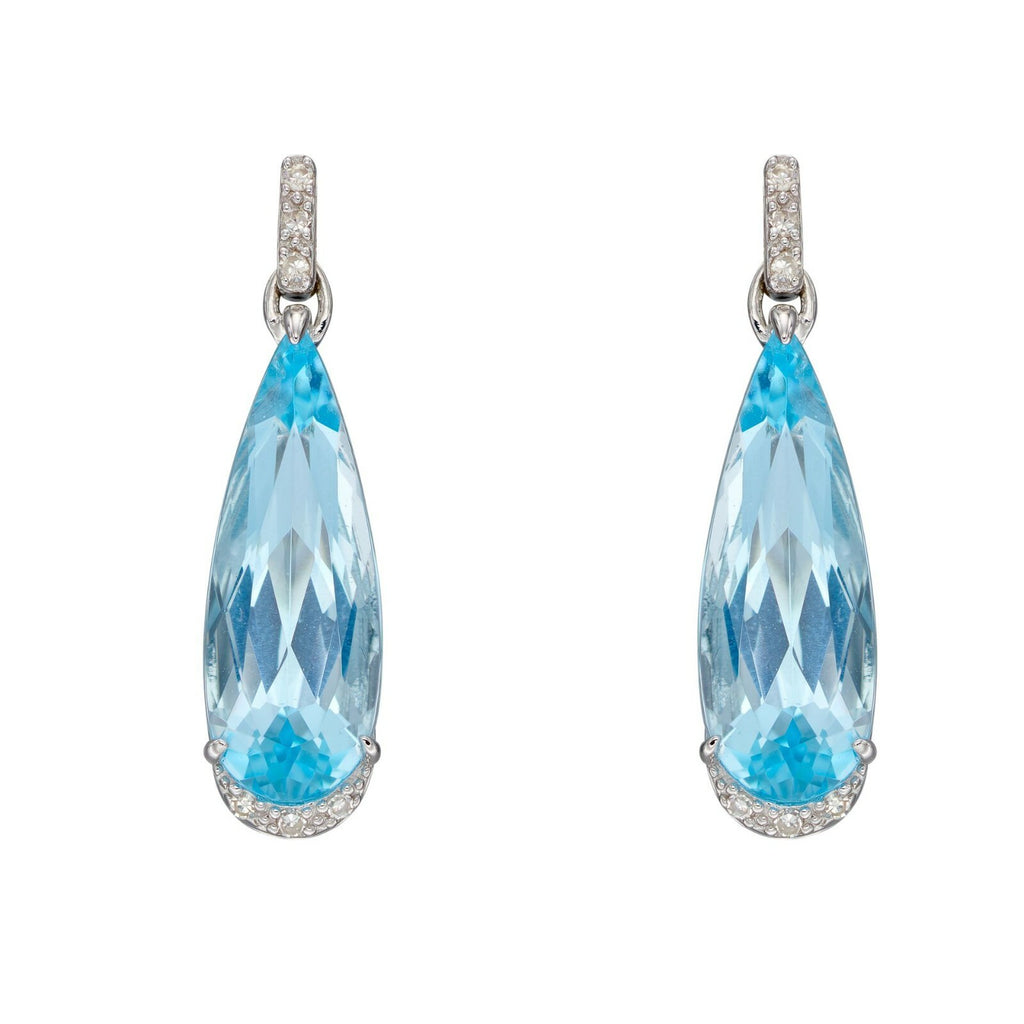Elongated Natural Blue Topaz Teardrop Earrings with Diamond White Gold Brand New