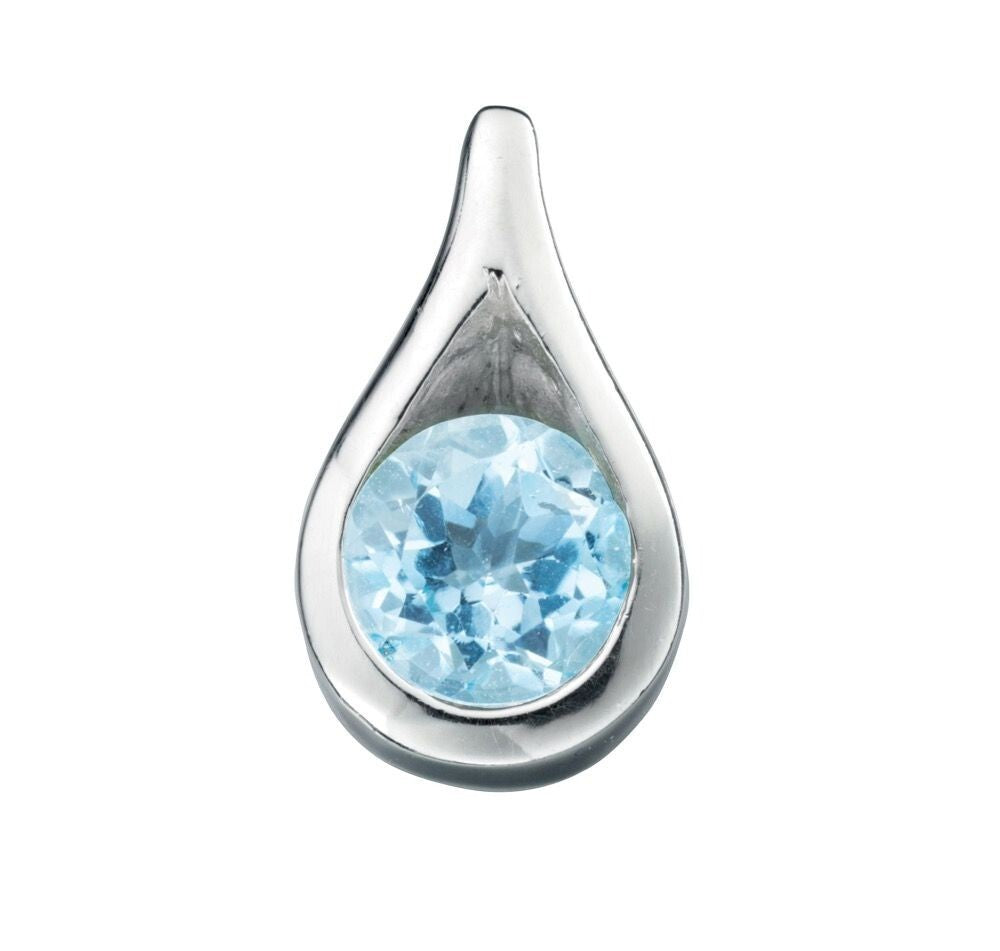 Blue Topaz Teardrop Pendant Sterling Silver 925 Hallmarked All Chain Lengths