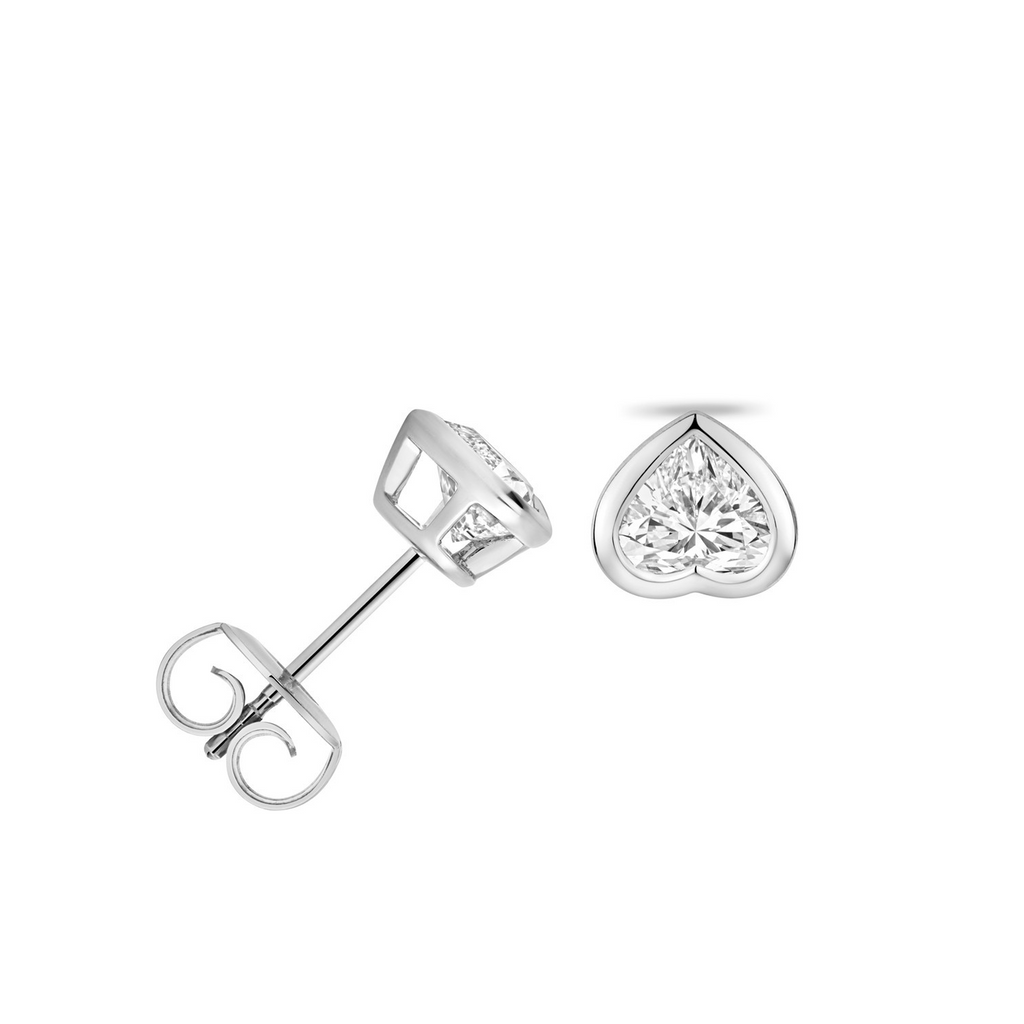 1 Lab Grown Diamond Heart Stud Earrings 18ct White Gold Hallmarked British Made