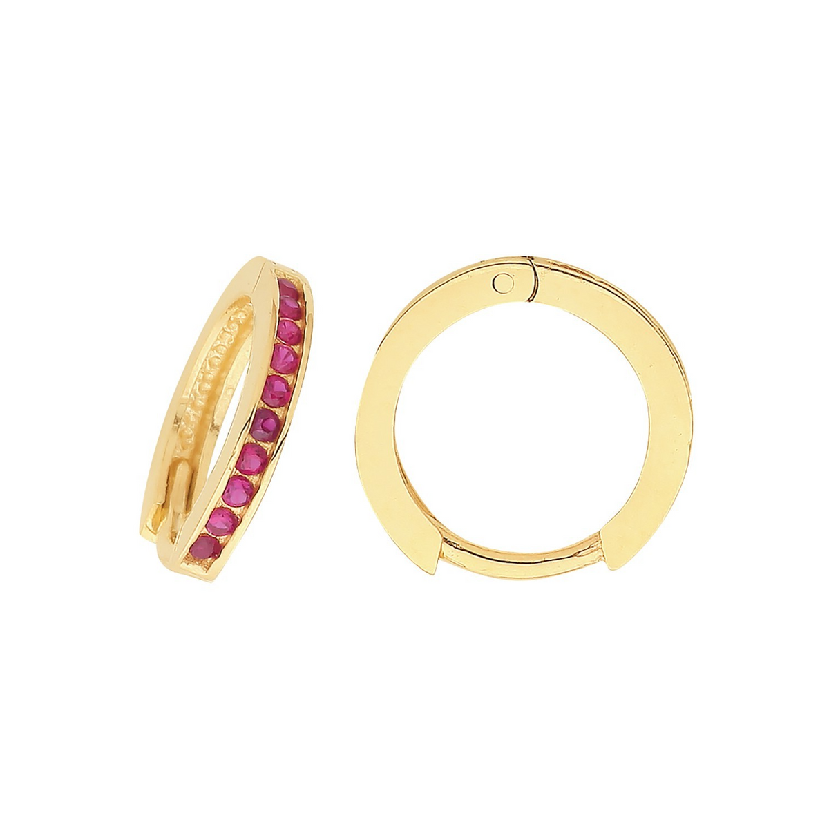 9ct Yellow Gold Ruby Hoop Earrings British Made 375 Hallmark Brand New Boxed
