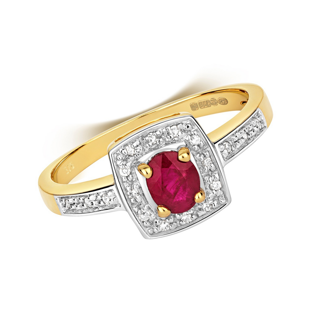 Oval Ruby Diamond Ring 9ct 2 Tone Gold 375 Hallmarked Sizes J - Q