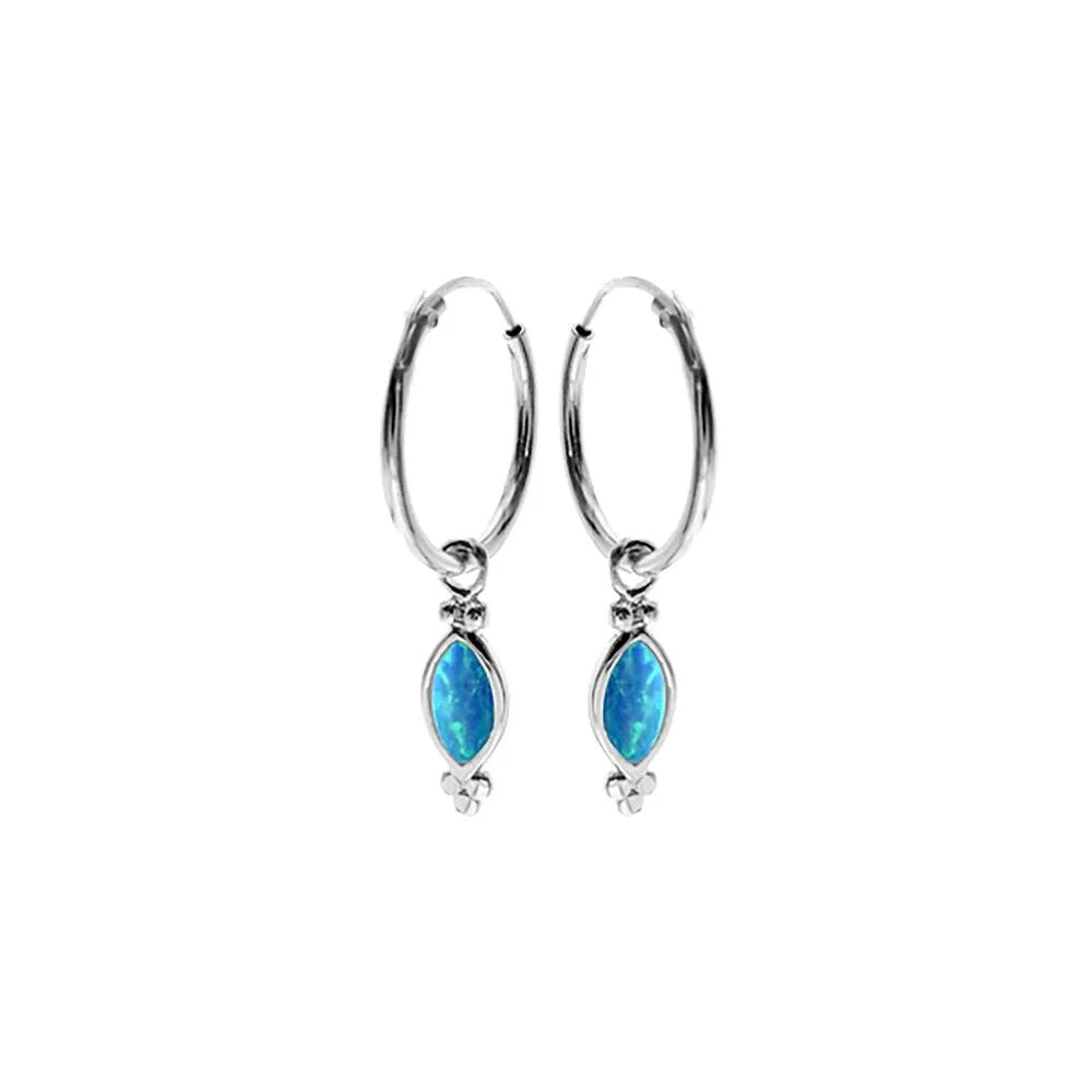12mm Blue Opal Charm Hoop Earrings Sterling Silver 925 Hallmark Brand New Boxed