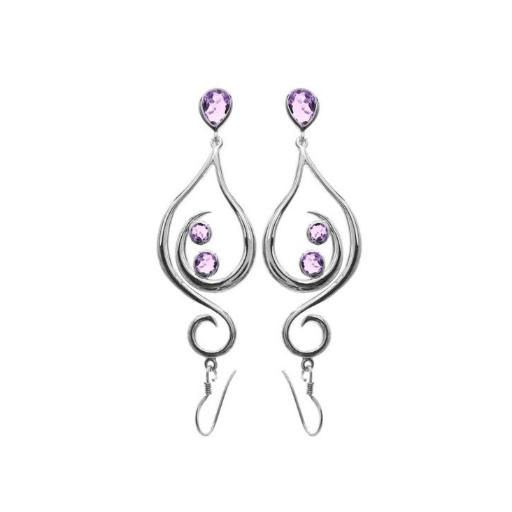 Natural Amethyst Large Swirl Earrings Sterling Silver 925 Hallmark British Made