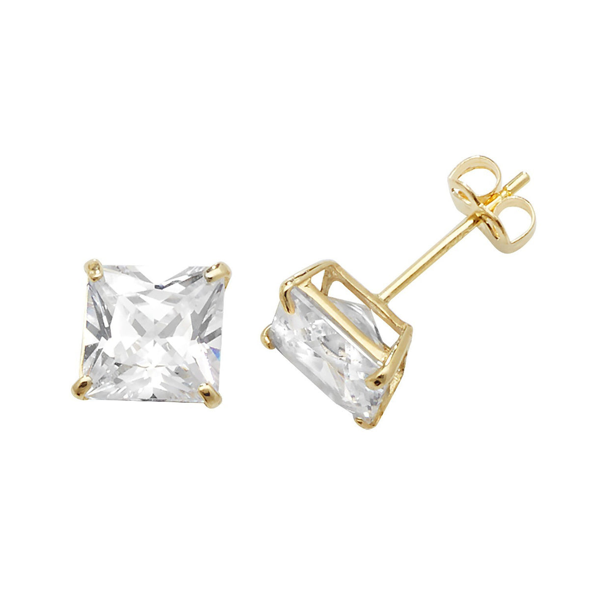 6mm Solitaire Cushion Stud Earrings 9ct Yellow Gold 375 Hallmark Brand New Boxed