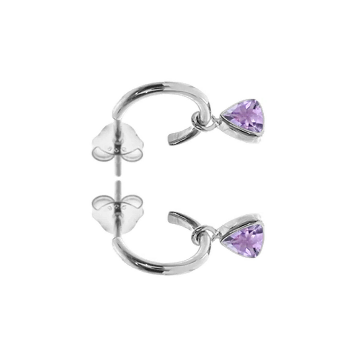 Trillion Amethyst Hoop Earrings Sterling Silver 925 Hallmarked Brand New Boxed