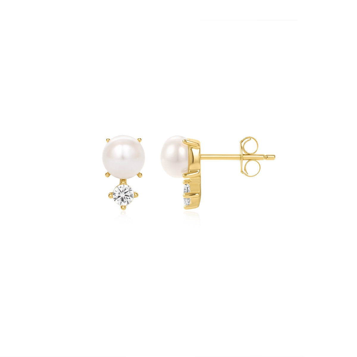 2 Stone Pearl Drop Earrings 9ct Yellow Gold Plated Hallmarked British Made