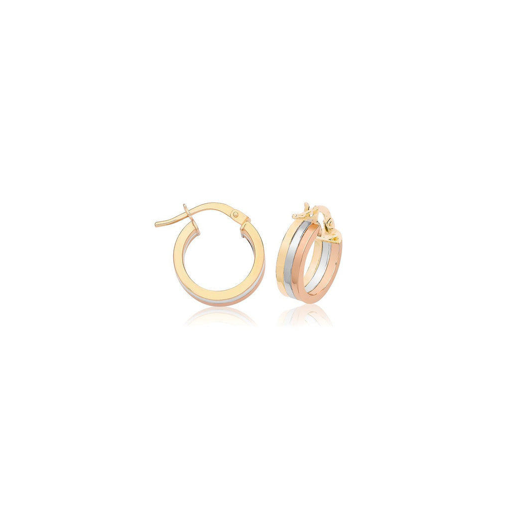 9ct 3 Tone Gold Hinged Hoop Earrings 375 Hallmarked 10mm - 30mm Diameter