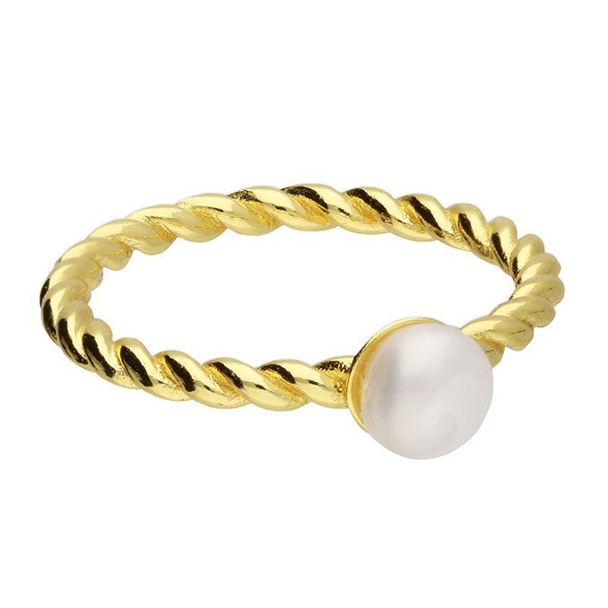 2mm Twist Pearl Ring 14ct Yellow Gold Plated Hallmarked British Made Size K - Q