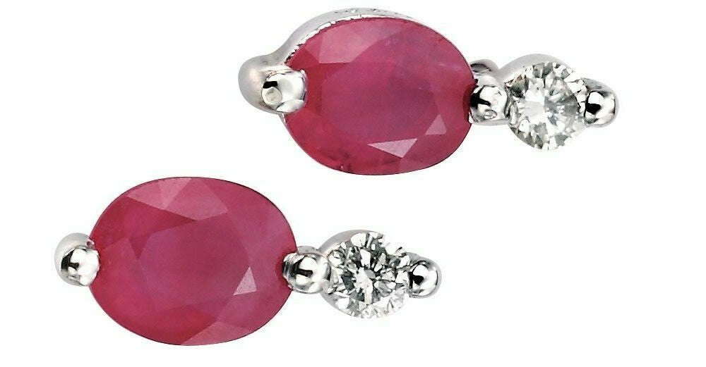 Natural Ruby and Diamond Stud Earrings 9ct White Gold 375 Hallmarked Brand New