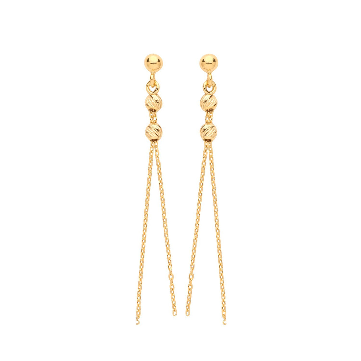 3 Ball Chain Drop Earrings 9ct Yellow Gold 375 Hallmarked Brand New Boxed