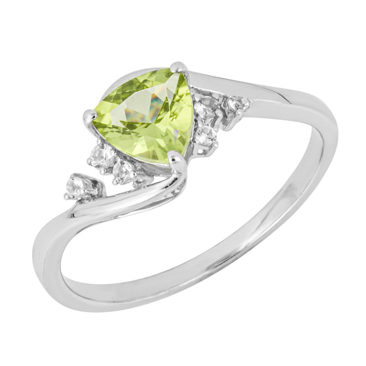 Trillion Green Peridot/Topaz Ring 9ct White Gold 375 Hallmarked Ring Sizes L - Q