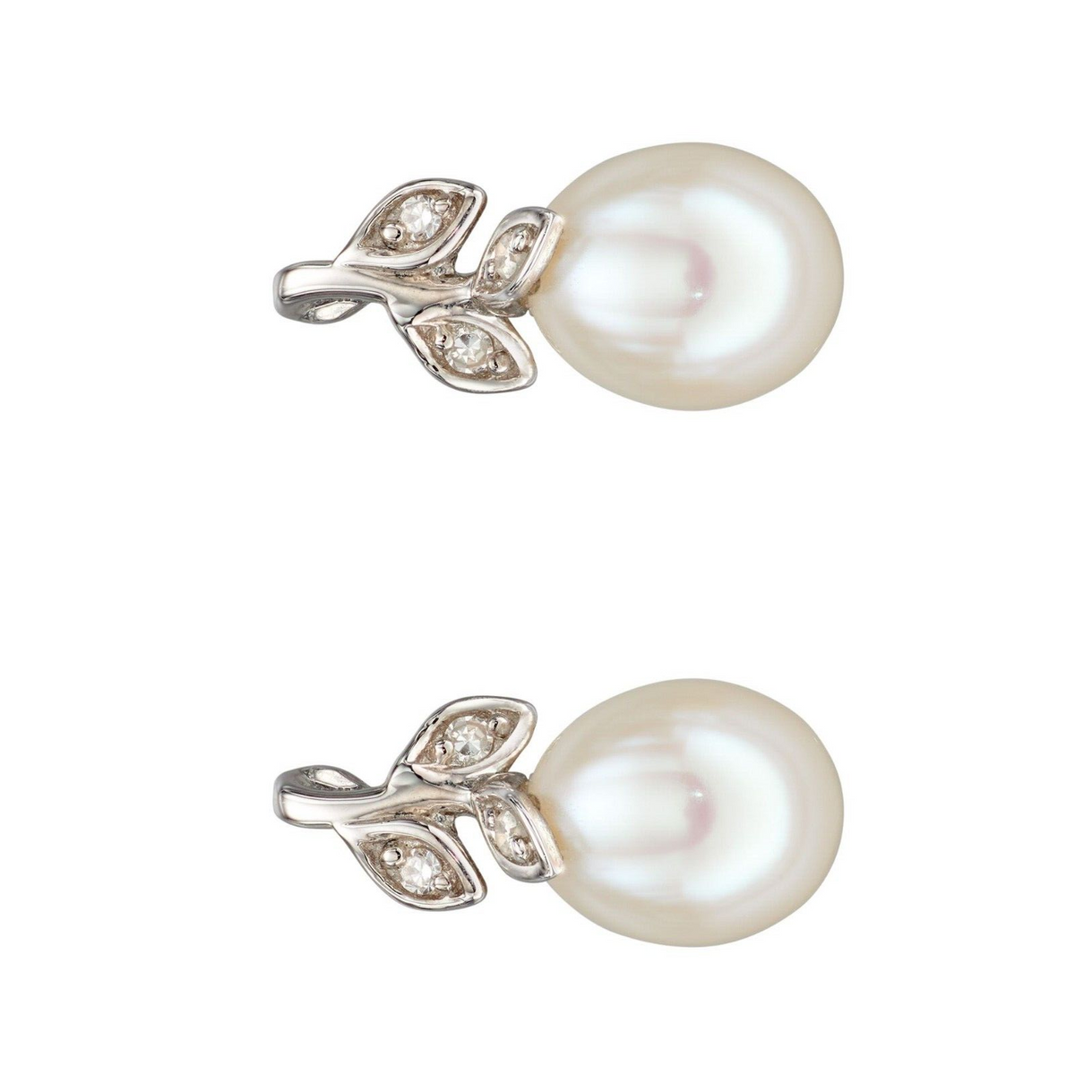 Pearl And Diamond Stud Earrings British Made 9ct White Gold 375 Hallmarked